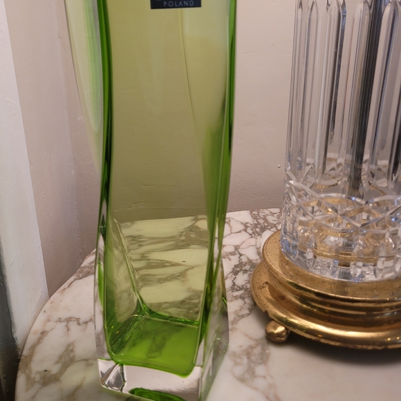 Krosno Poland 12" Green Curved Vase - Picture 1 of 10